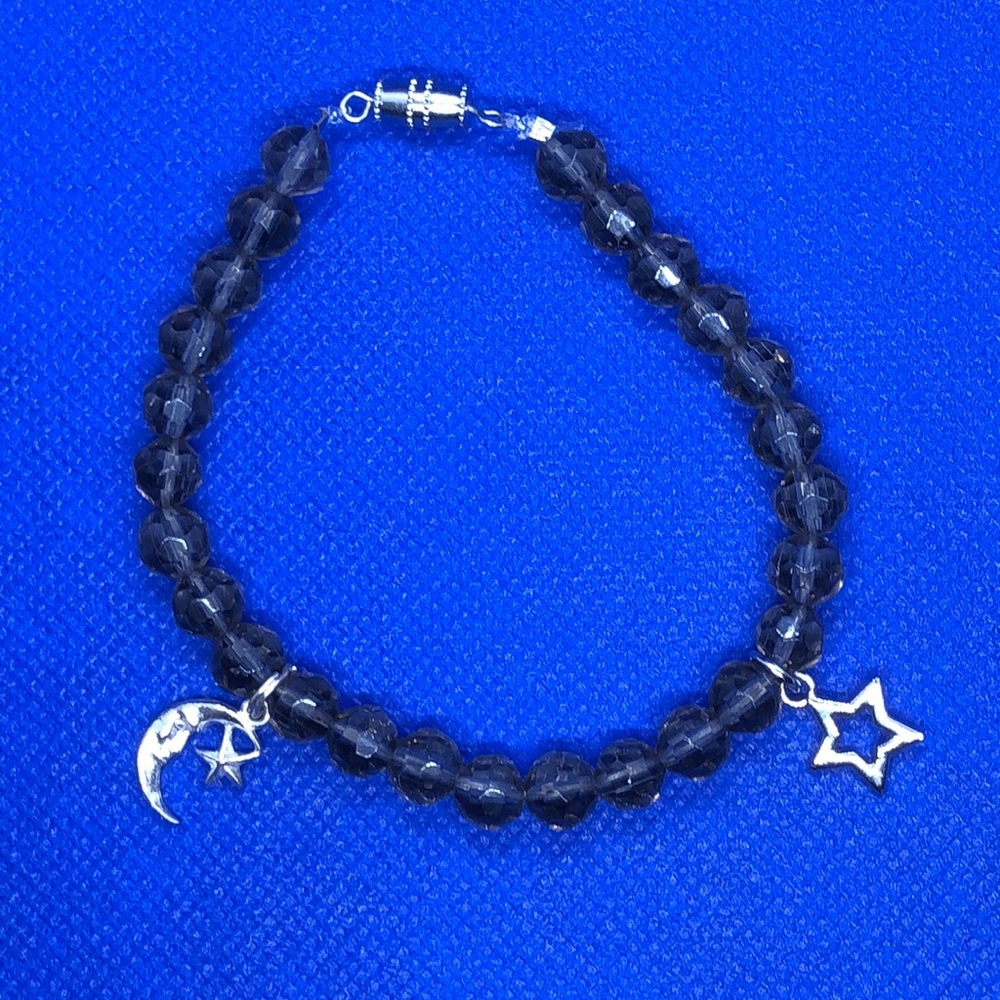 light purple beaded bracelet with moon and star charms (handmade)
